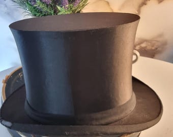 Vintage French Black Silk Top Hat, Collapsible, with Original Box