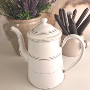 Vintage French Enamel Coffee Pot - Rustic Farmhouse Kitchen Decor