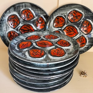 Vintage French Oyster Plates, Vintage French Plates, Vintage Patterned Oyster Plates, Vintage Seafood Plates, Ceramic Oyster Plates