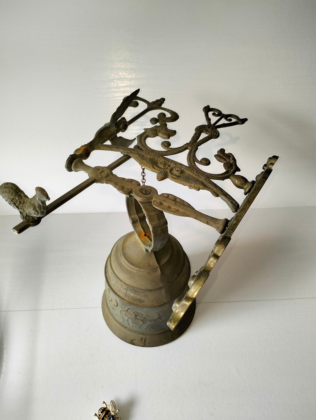 Antique Brass Door Bell, Wall Mount Ornate Monastery Dinner Bell, Door