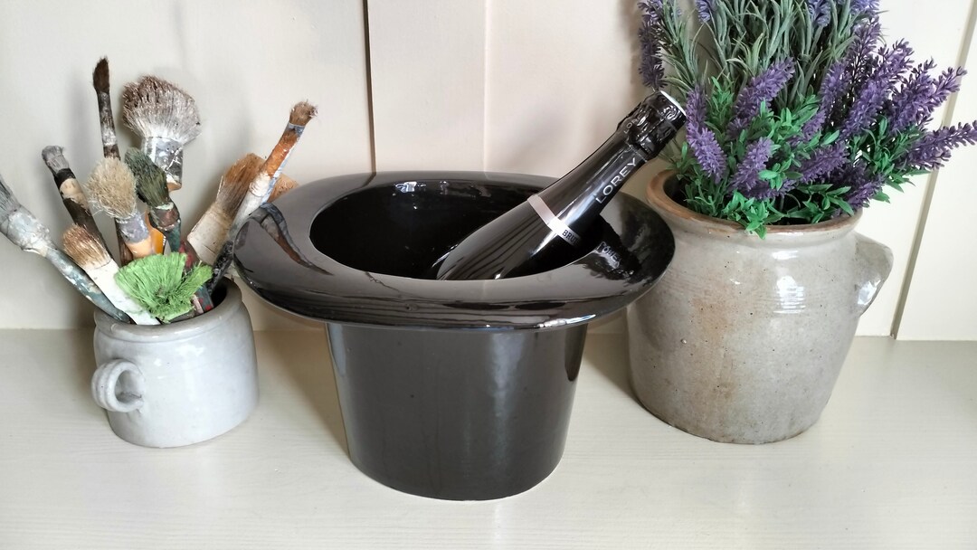 French Vintage Champagne Bucket, Ceramic Top Hat Ice Bucket, Top Hat