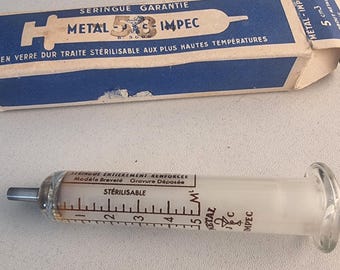 アンティークフランス製ガラス注射器、ヴィンテージ医療コレクター