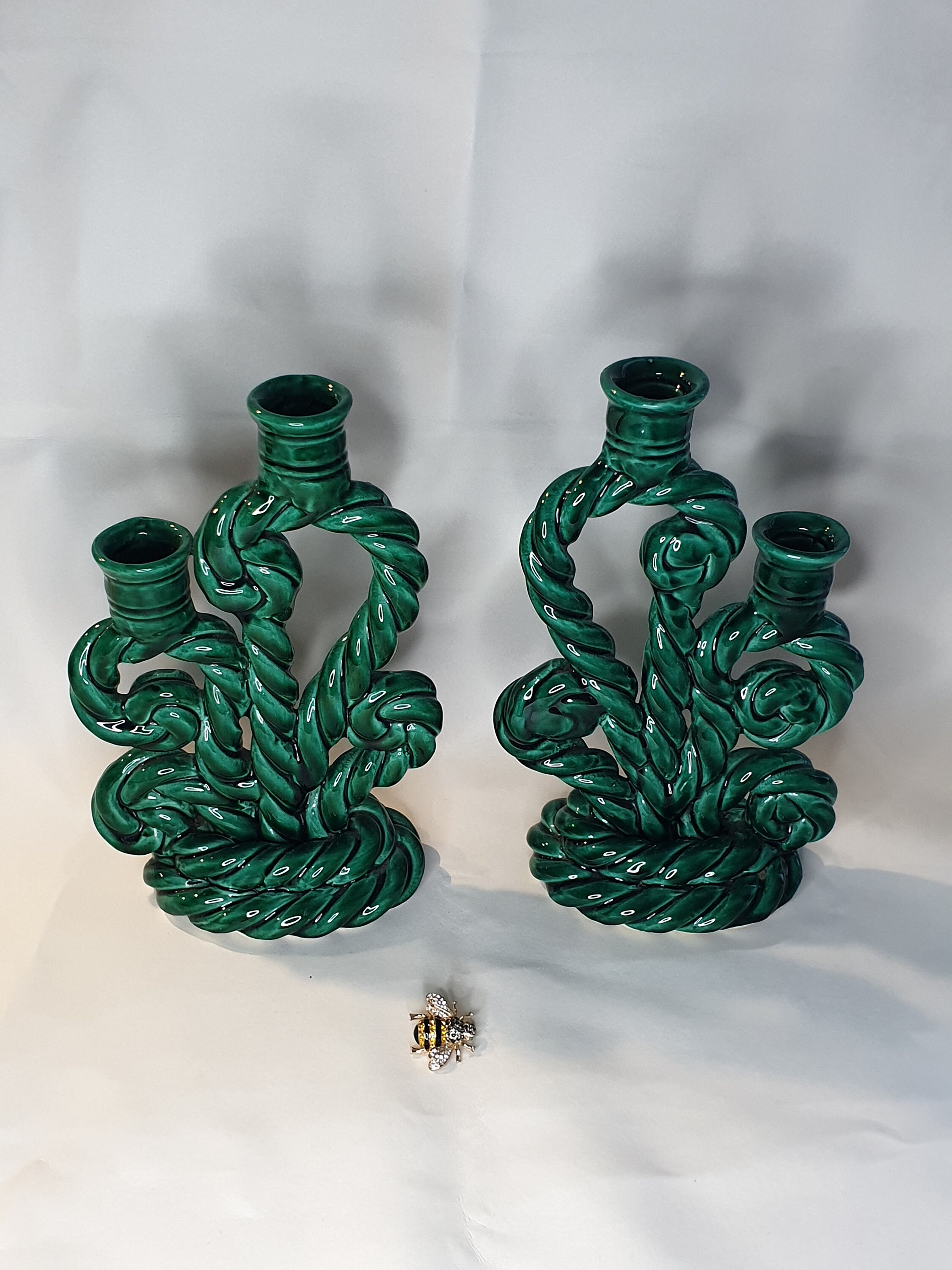 Bougeoirs en Céramique, Bougeoirs Céramique Verte, Paire de Candélabres Bougeoirs, Décoration Intéri