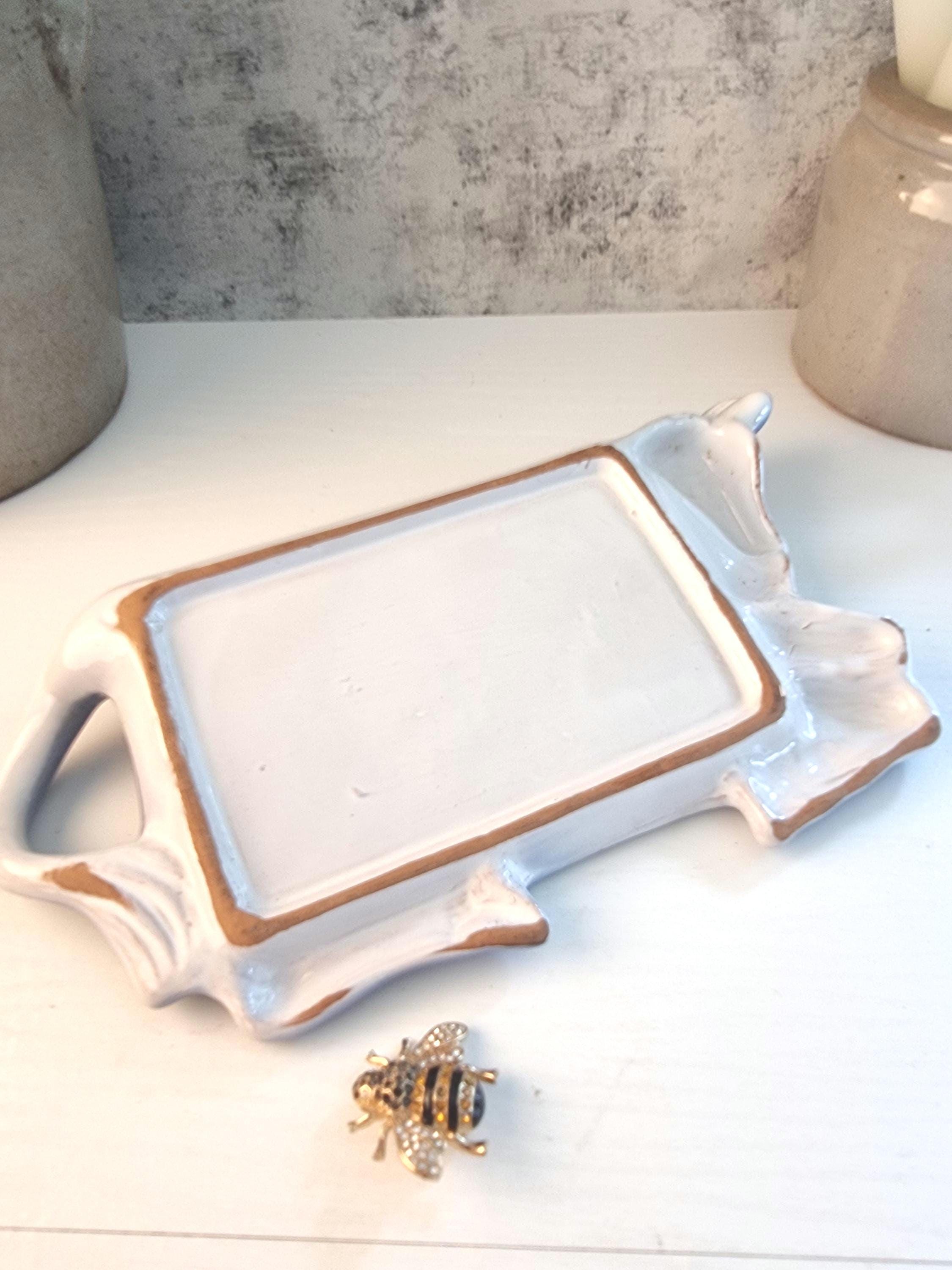 ヴィンテージフランス牛バター皿 - ブルーブールディッシュ - Etsy 日本