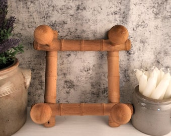 Vintage French Faux Bamboo Coat Rack – 4-Peg Wood Hat Rack