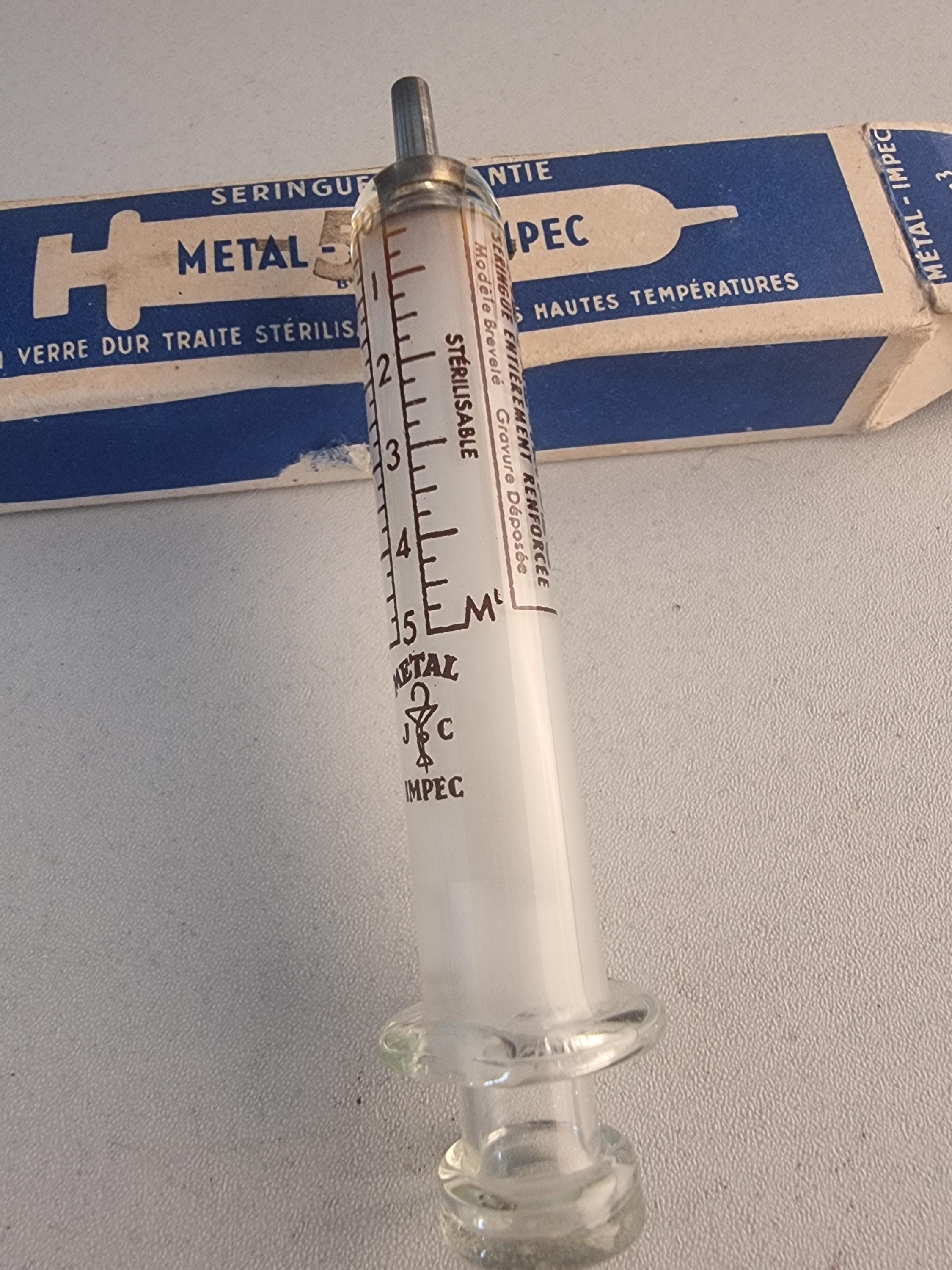 アンティークフランス製ガラス注射器、ヴィンテージ医療コレクター 