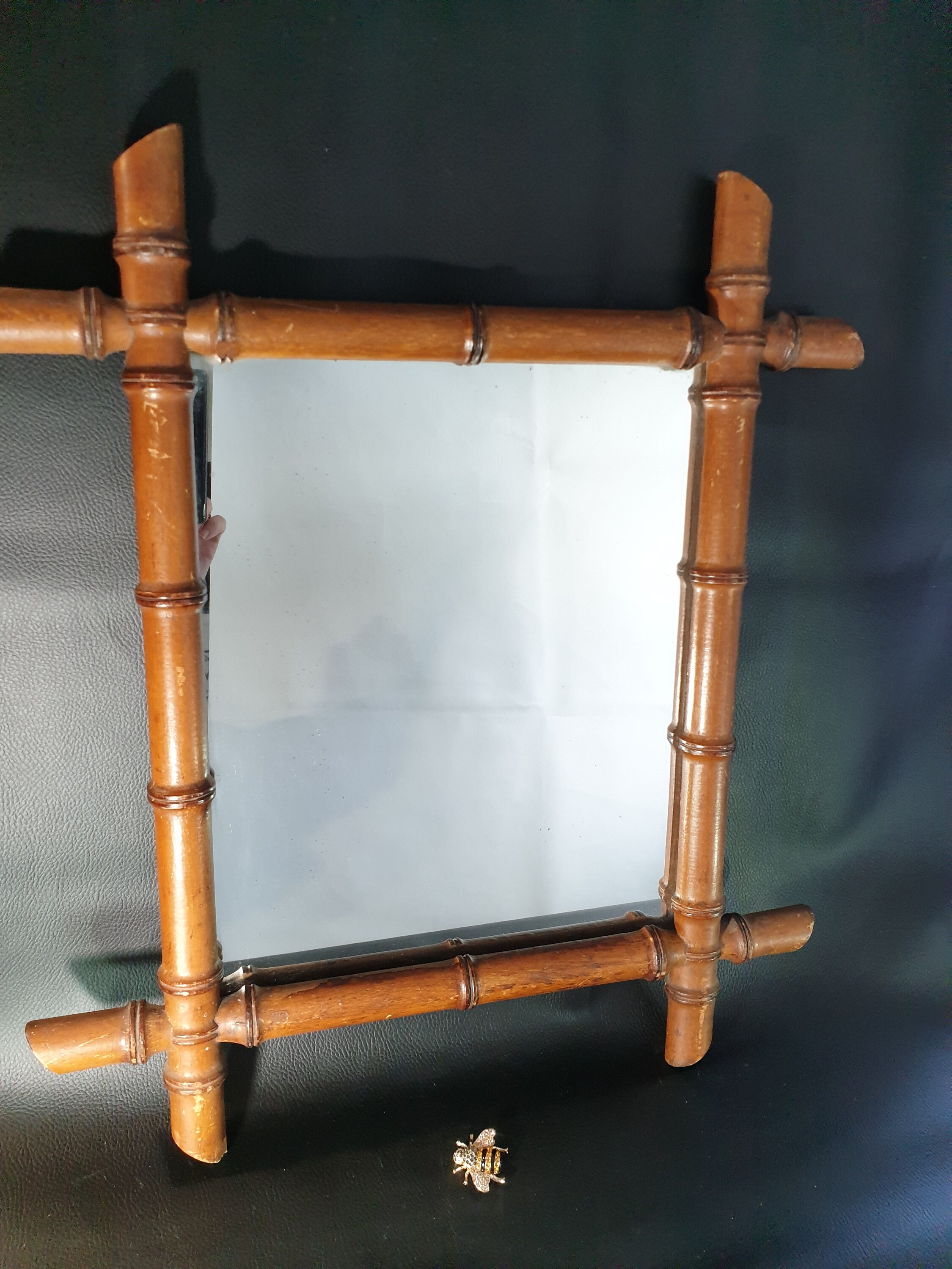 Miroir Antique en Français Bois Faux Bambou, Miroir Mural Antique, avec Cadre Bois, Vintage