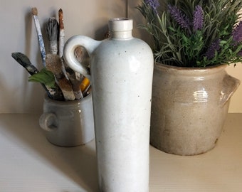 Antique French Glazed Grey Stoneware Bottle 1 liter
