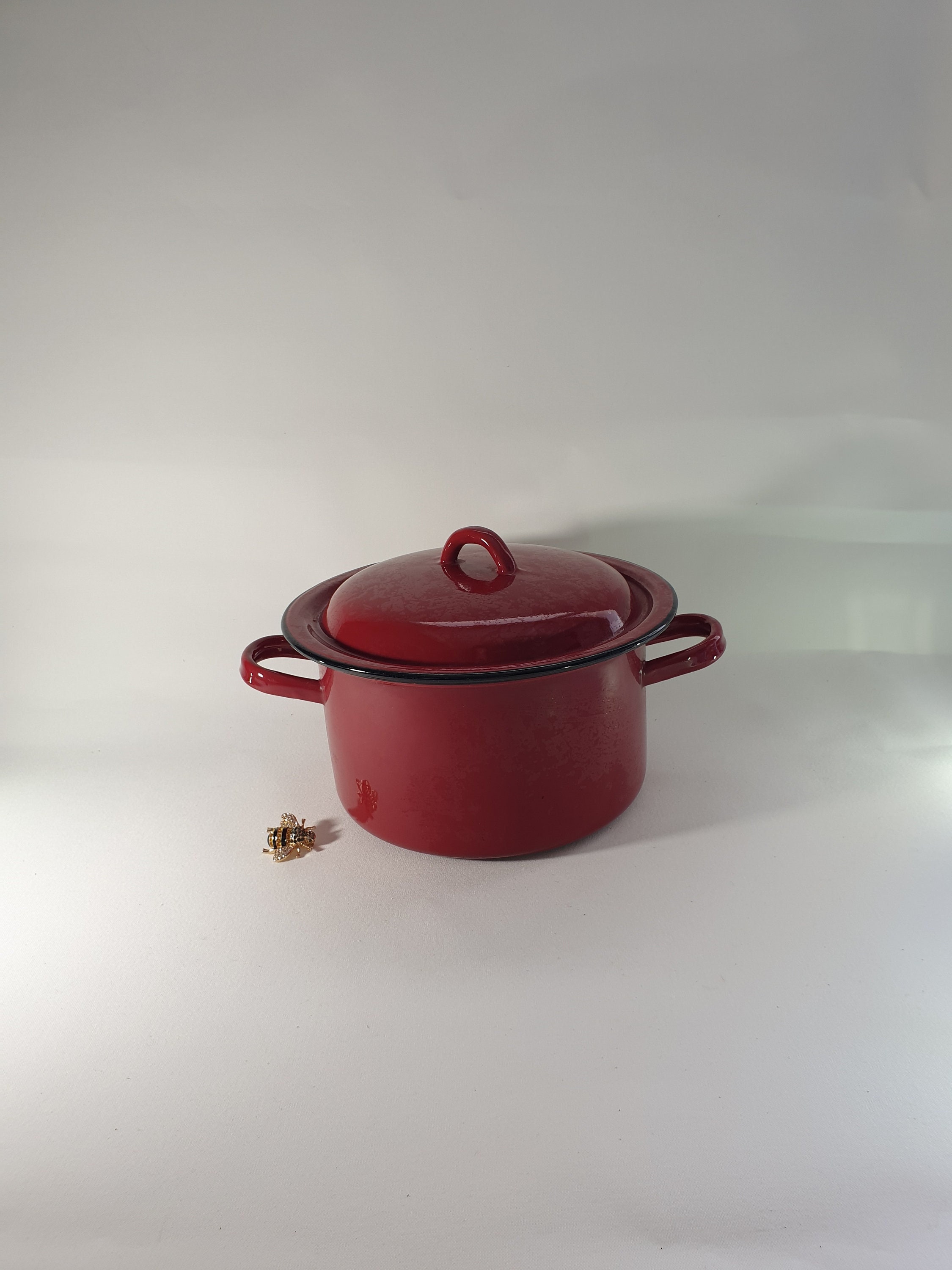 Vintage French Enamel Casserole Pot, Burgundy Cookware - Etsy