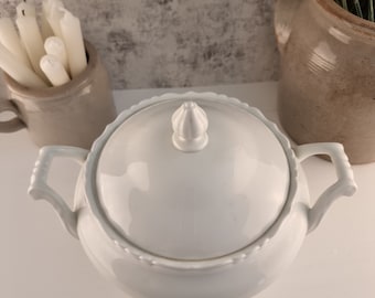 Antique French Ironstone Tureen – White Soupiere Serving Dish