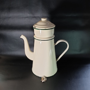 French Vintage Enamel Cafetiere, Enamel Cream Coffee Pot, Antique Enamelware, Enamelware Coffee Pot, Vintage French Enamelware