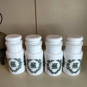 Vintage Opalglasgläser, gemusterte Opalglastöpfe, Apothekergläser, Küchenvorratsgläser