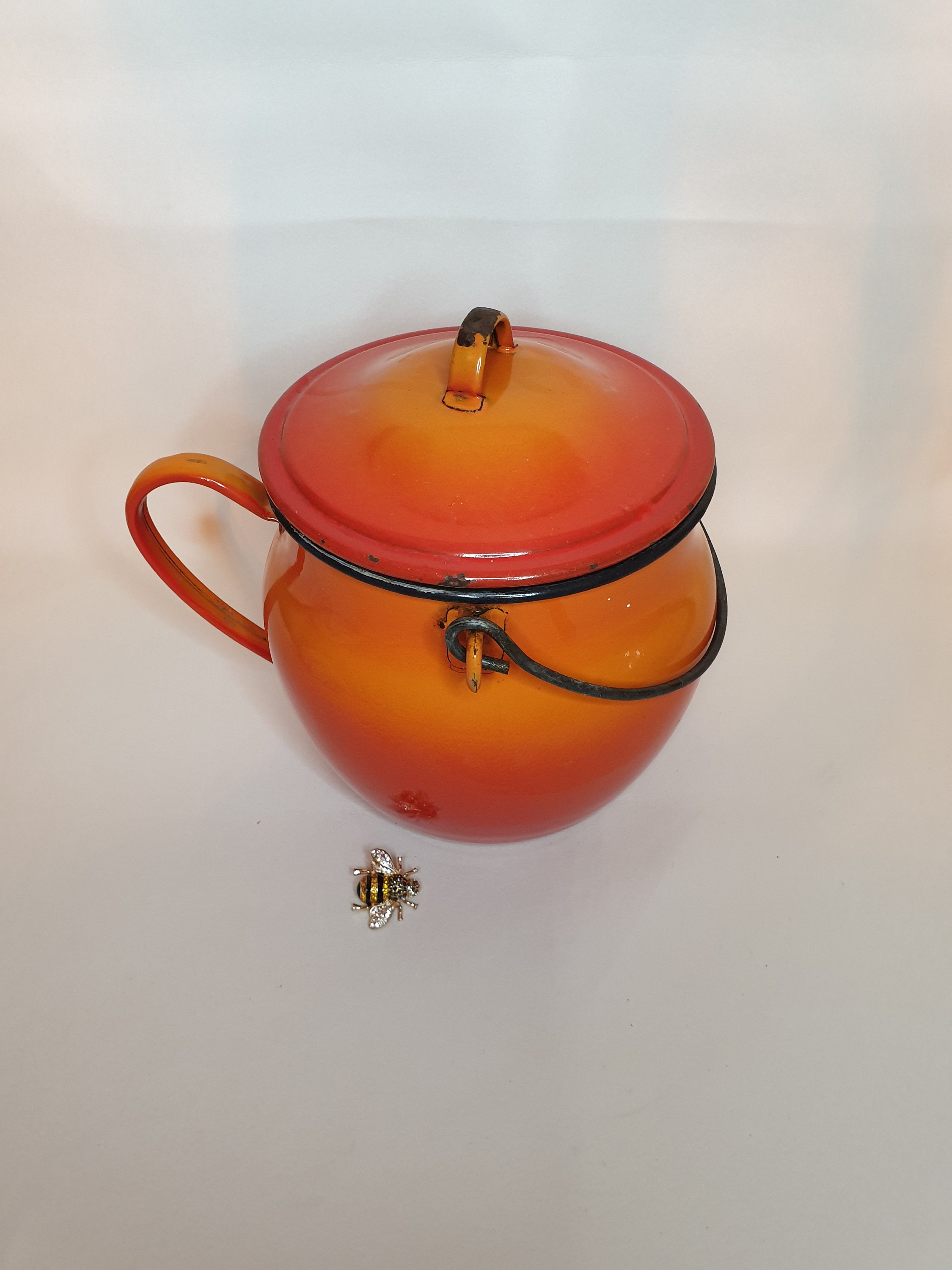 Pot de Poignée Balançoire en Émail Vintage Français, Pot Feu Camp, Français Ferme, d'antiquité, Déco