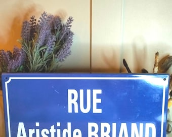 Vintage French Blue Enamel Street Sign – "Rue Astride Briand"