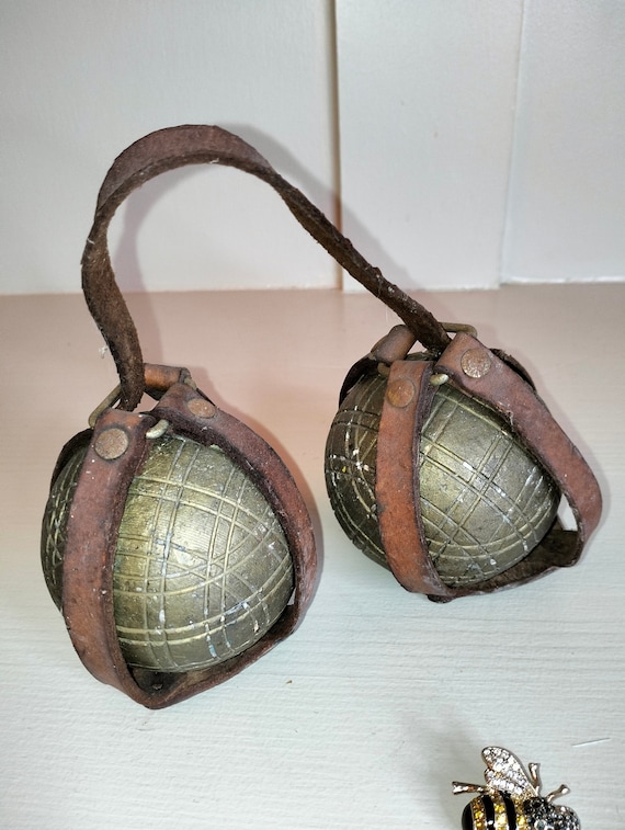 Gorgeous Pair of Antique French Solid Pétanque Boule With Original Leather  Carry Strap, Vintage Petanque Boules, French Primitive Game Set 