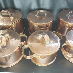 Vintage French Copper Pans with Lids, Kitchen Decor, Cookware