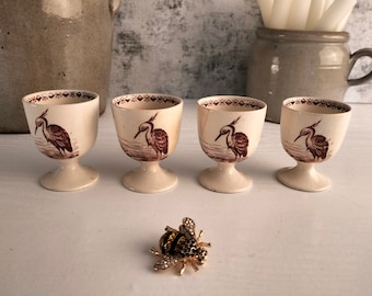 French Vintage Ceramic Egg Cups, French Antique Egg Cups, Set of Four Egg Cups