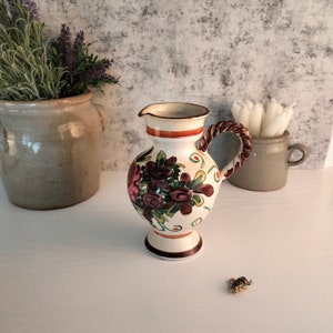 Vintage Hand Painted Wine Jug, Vintage Handled Jug, Vintage Ceramic Jug