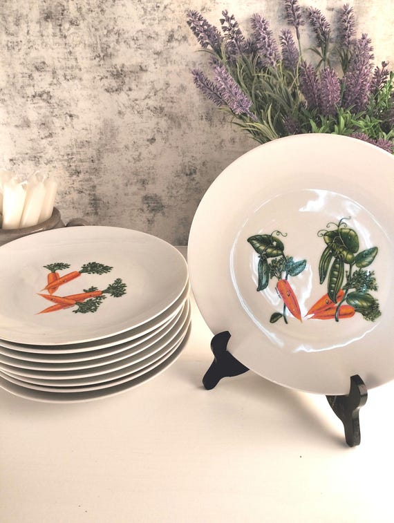 Französischer Vintage Porzellan Teller, Euro Porzellan, Gemüse Design