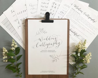 Wedding Calligraphy Digital Worksheets - Printable Practice worksheets - Modern Calligraphy Wedding bundle - Wedding Exemplars