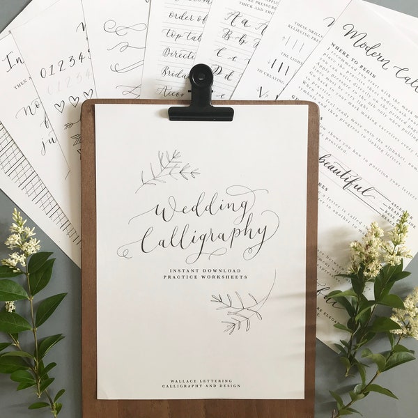 Wedding Calligraphy Digital Worksheets - Printable Practice worksheets - Modern Calligraphy Wedding bundle - Wedding Exemplars