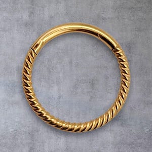 Gold Braided Spiral 16GA 10mm Hinged Nose Ring 316L Surgical Steel Clicker Septum