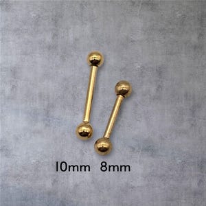 16G Gold Surgical Steel Barbell 8mm/10mm Externally Threaded Ear, Lip, Daith, Nose