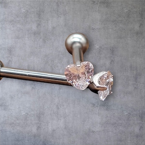 Cubic Zirconia Heart Barbell 14 Gauge Internally Threaded Implant Titanium Grade 12mm