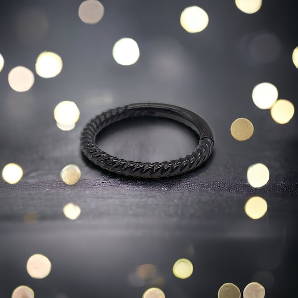 Black Braided Spiral 316L Surgical Steel Hinged Segment Hoop Rings for Eyebrow, Nose, and More.
