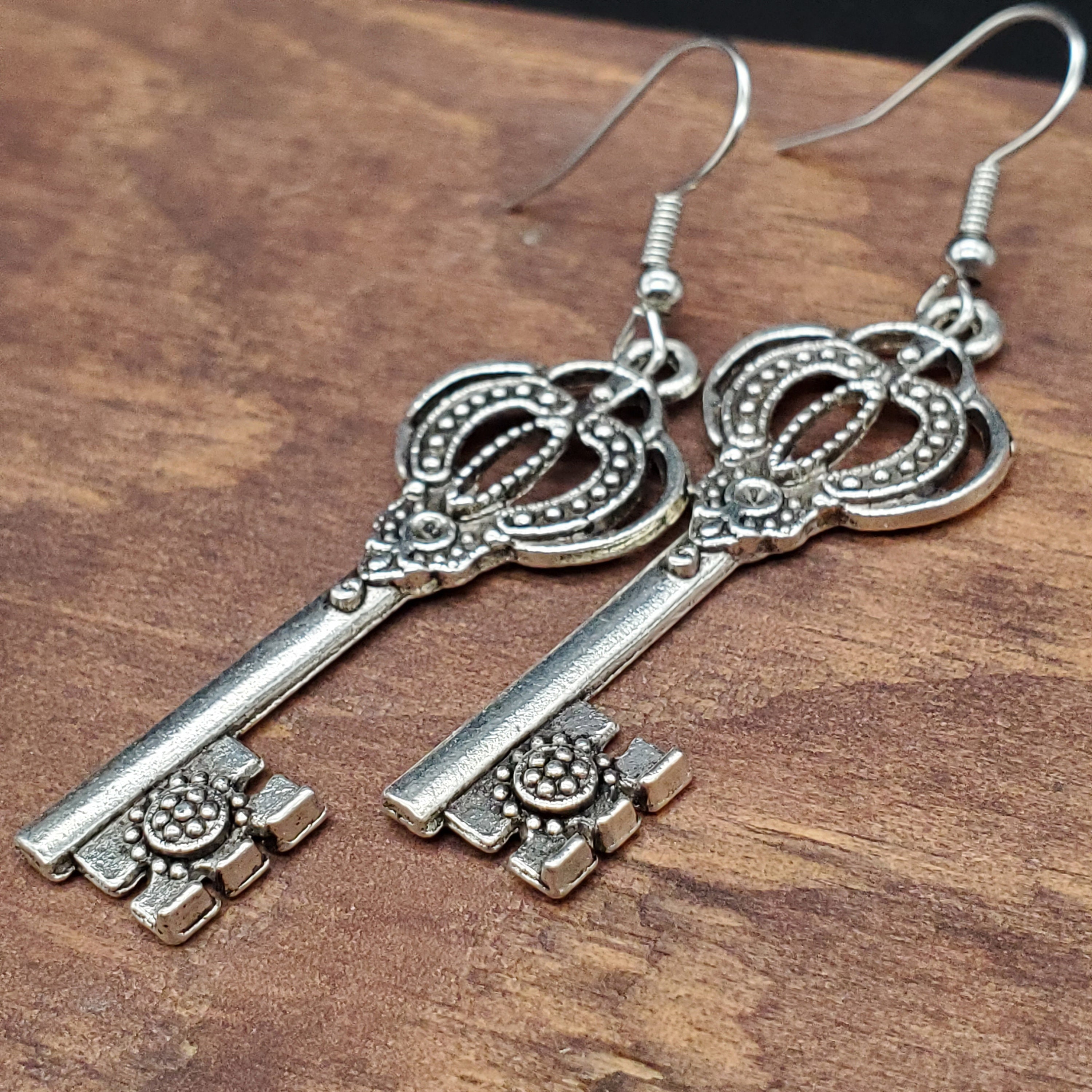 Skeleton Key Earrings SilverTone Drop/Dangle Earrings Etsy