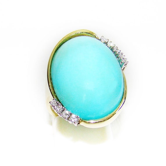 Ring Gold 585 Turquoise Brilliant 14 kt Gemstones… - image 2