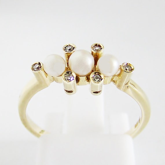 Ring Gold 585er Zuchtperlen Diamanten 14 kt Edels… - image 1