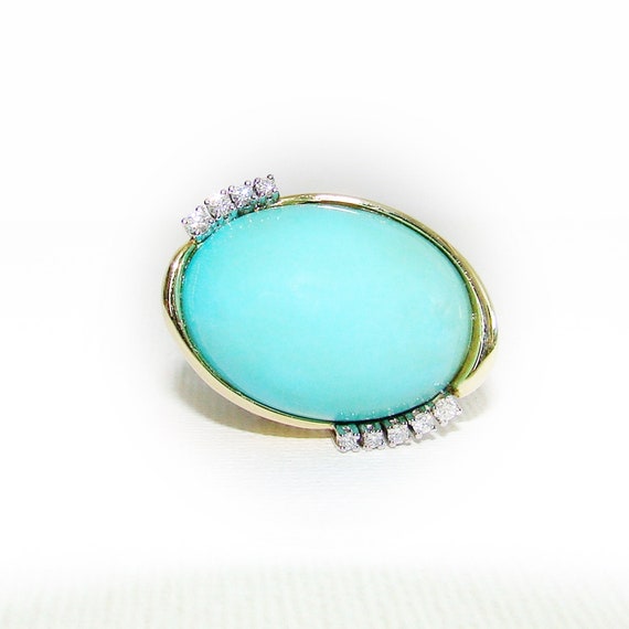 Ring Gold 585 Turquoise Brilliant 14 kt Gemstones… - image 7