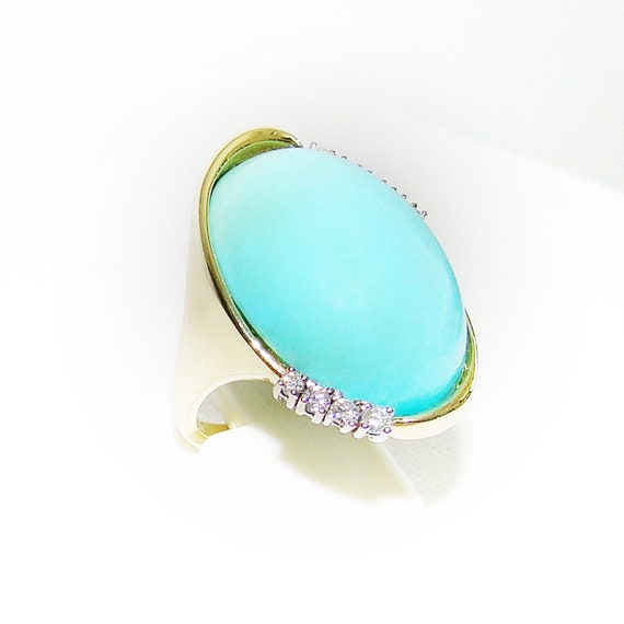 Ring Gold 585 Turquoise Brilliant 14 kt Gemstones… - image 1