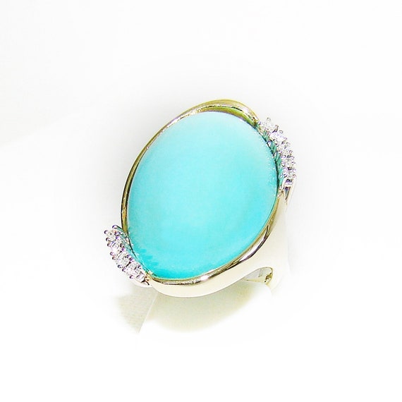 Ring Gold 585 Turquoise Brilliant 14 kt Gemstones… - image 3
