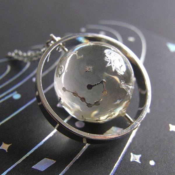 Silver Starry Sky Constellations Map Astrology Resin Spinner Pendant Necklace Jewelry