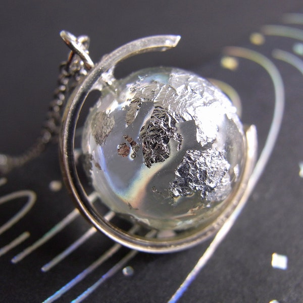 Silver Leaf Resin World Globe Pendant