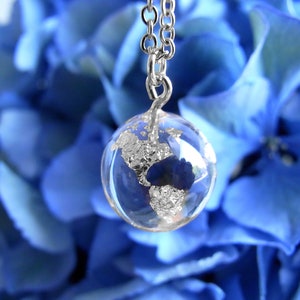 Silver Leaf Resin Earth Globe Sphere Necklace Pendant Jewelry