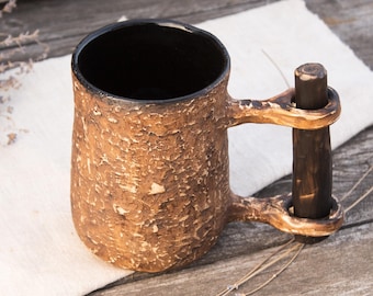 Handmade Medieval Beer Mug, Ceramic Tavern Tankard, Milk Fired Clay Cup, Ren Faire LARP Gift