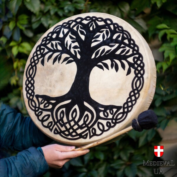 Shaman drum with "Tree of life" pattern, Size 40 cm (15.74 inch), Tambourines hand drum, Frame drum, Viking Shaman, Siberian Shamanic drum