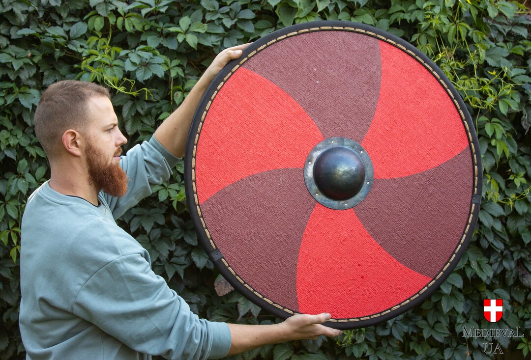 Viking Round Wooden Shield, Medieval Shield With Metal Shield Boss