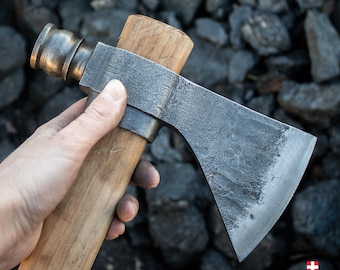 Forged tomahawk axe with a hammer, Bushcraft Camping Hatchet, Gift for bushcraft lover