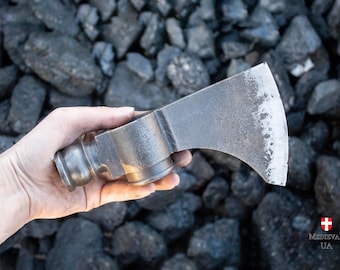 Cabeça de machado Tomahawk forjada à mão, machado de bushcraft em aço carbono, machadinha de sobrevivência.