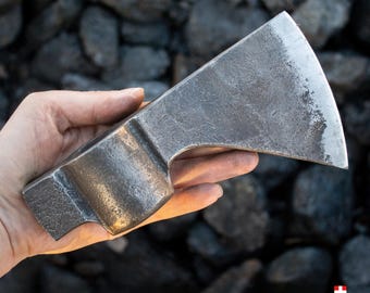 Handsmidd tomahawkyxa, endast huvud, bushcraftyxa i kolstål, present till maken