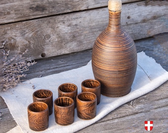 Juego de botellas de cerámica cocida en leche, corcho con esmalte negro torneado a torno, vajilla para altar vikingo pagano