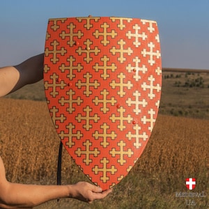 Medieval living history Heater Shield, Buhurt wooden historically accurate shield, Custom pattern heraldic shield for reenactment battles