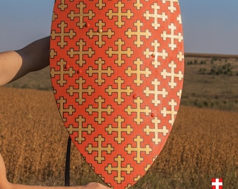 Medieval Heater Shield with heraldic pattern, SCA, Larp gear