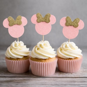 Minnie Mouse Cupcake Toppers: Pink & Gold Party Decor