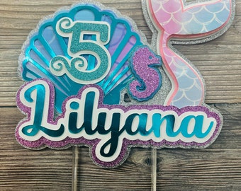 Custom Mermaid Cake Topper: Personalized Birthday Party Decor