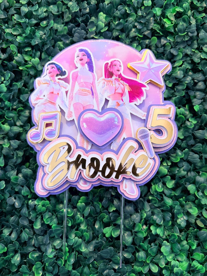 Huntrix Golden Inspired Birthday, K-Pop Demon Hunters Cake Topper image 2